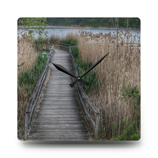 Linear Park Bridge In Lapeer II Rustic Farmhouse Acrylic Analog Wall Clock 10.75'' × 10.75'' (Square)