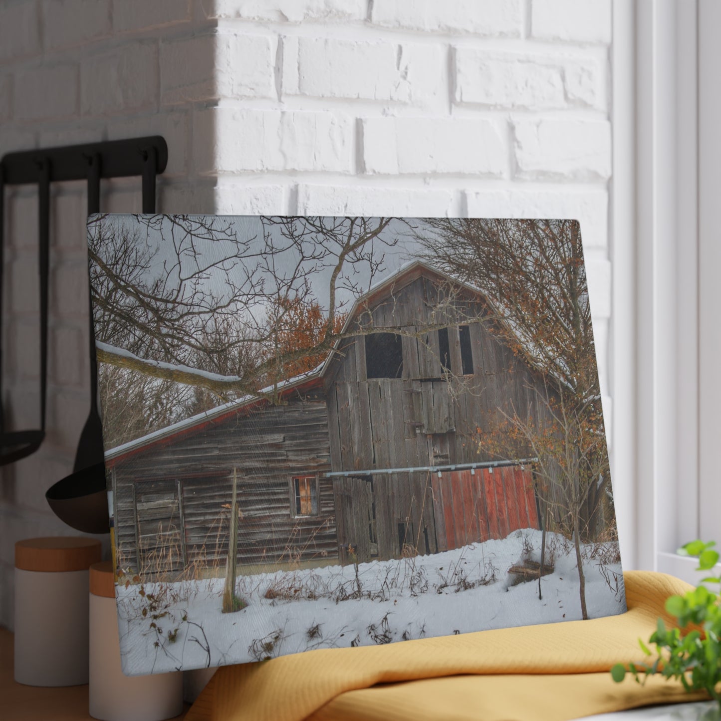U R There Photography Hayes Road Grey in Winter I Rustic Farmhouse Tempered-Glass Cutting Board