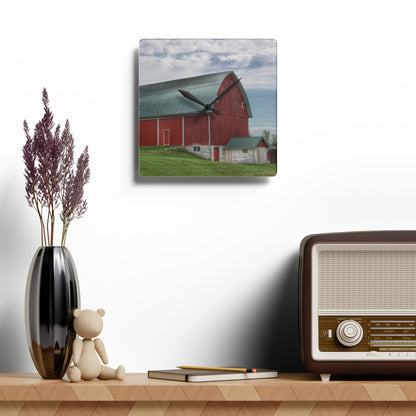 U R There Photography Elmwood Road Red I Rustic Farmhouse Acrylic Analog Wall Clock 10.75'' × 10.75'' (Square)