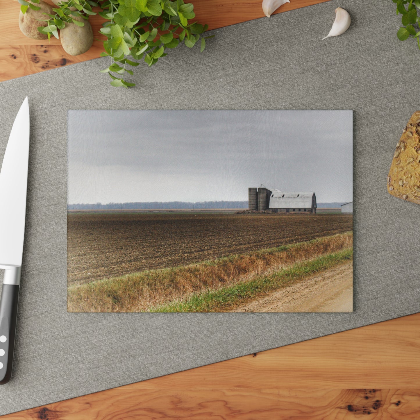 U R There Photography North Gates Road Old Grey I Rustic Farmhouse Tempered-Glass Cutting Board 8"x 11"