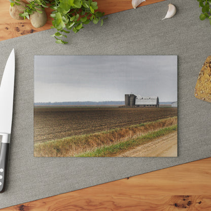 U R There Photography North Gates Road Old Grey I Rustic Farmhouse Tempered-Glass Cutting Board 8"x 11"