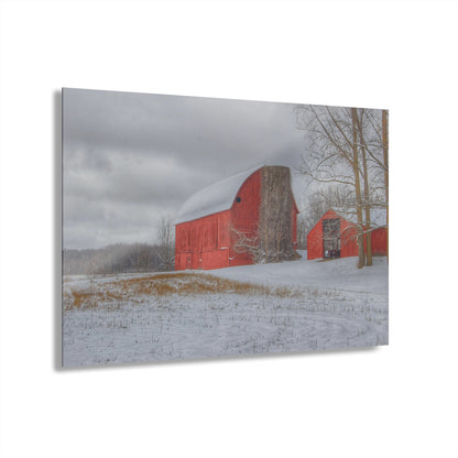 U R There Photography Catlin Reds in Winter II Rustic Farmhouse Acrylic Wall Print