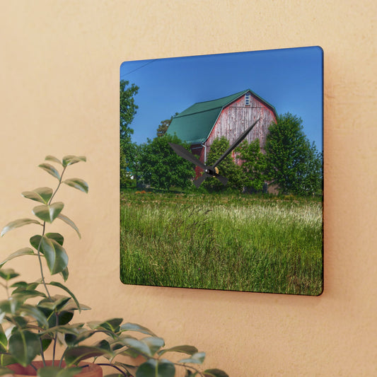 U R There Photography Elmwood Road Red IV Rustic Farmhouse Acrylic Analog Wall Clock