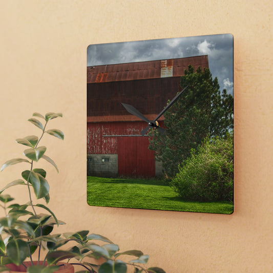 U R There Photography Big Rusted Red Rustic Farmhouse Acrylic Analog Wall Clock