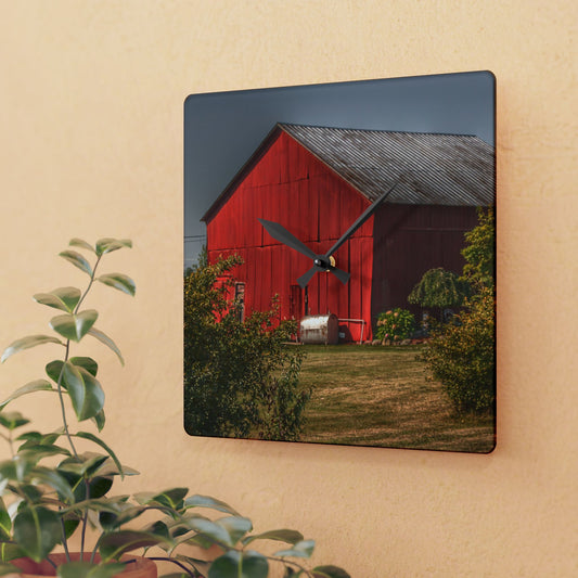 U R There Photography Vassar Roadside Red Rustic Farmhouse Acrylic Analog Wall Clock
