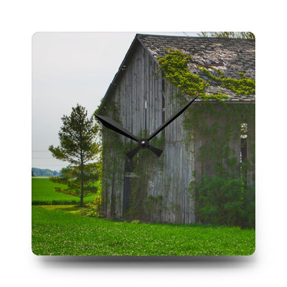 U R There Photography Caro Road Twin Grey II Rustic Farmhouse Acrylic Analog Wall Clock