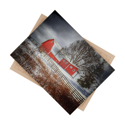 U R There Photography Catlin Red and Fence I Rustic Farmhouse Decorative Ceramic Tile