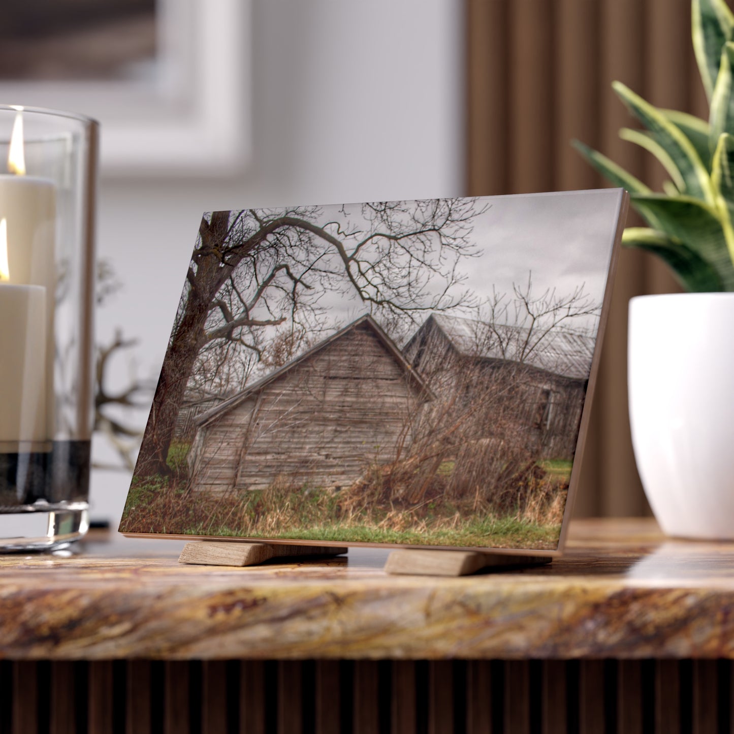 U R There Photography Bowers Road Greys II Rustic Farmhouse Decorative Ceramic Tile