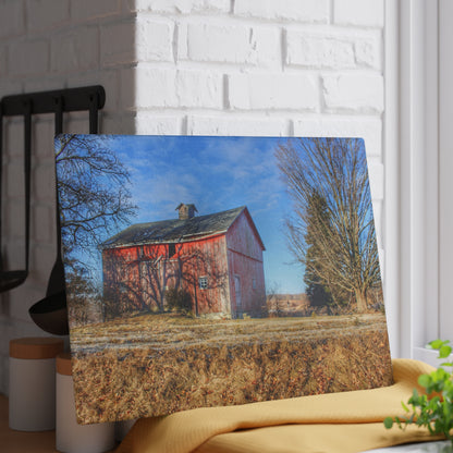 U R There Photography M-24 Barn at the Bend II Rustic Farmhouse Tempered-Glass Cutting Board 8"x 11"