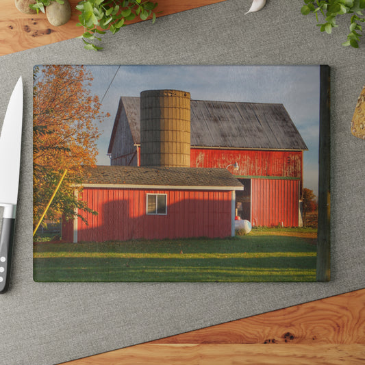 U R There Photography Peck Road Reds Rustic Farmhouse Tempered-Glass Cutting Board