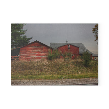 U R There Photography Goodrich Baldwin Road Reds I Rustic Farmhouse Tempered-Glass Cutting Board