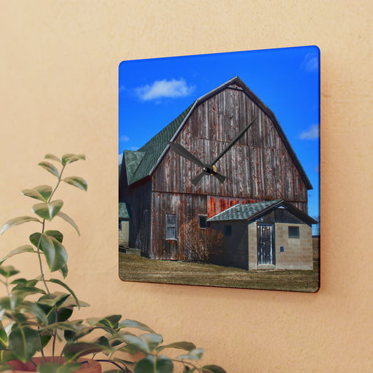 U R There Photography Roedel Road Red in Spring Rustic Farmhouse Acrylic Analog Wall Clock