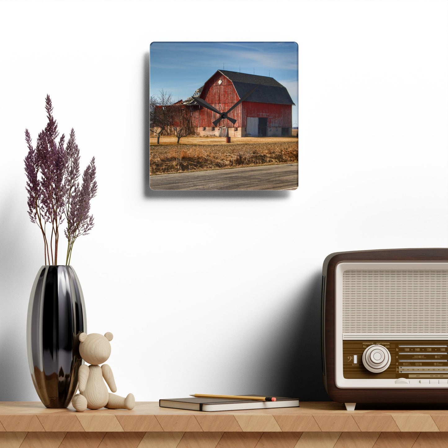 U R There Photography Elmwood Forgotten Apple Red Rustic Farmhouse Acrylic Analog Wall Clock