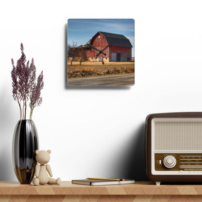 U R There Photography Elmwood Forgotten Apple Red Rustic Farmhouse Acrylic Analog Wall Clock