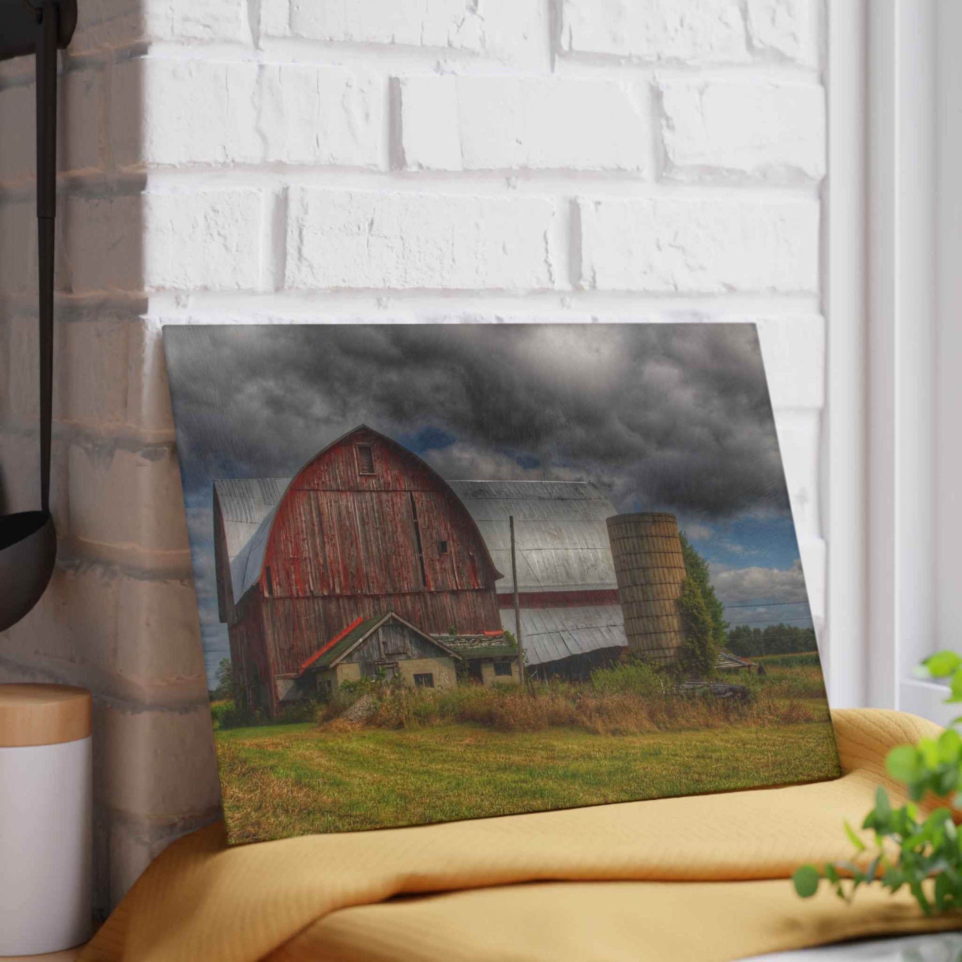 U R There Photography Valentine Road Red I Rustic Farmhouse Tempered-Glass Cutting Board