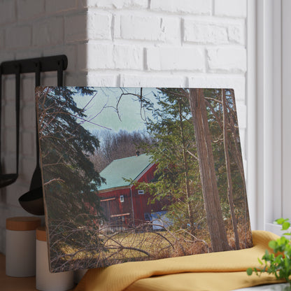 U R There Photography Bordman Road Hidden Red Rustic Farmhouse Tempered-Glass Cutting Board
