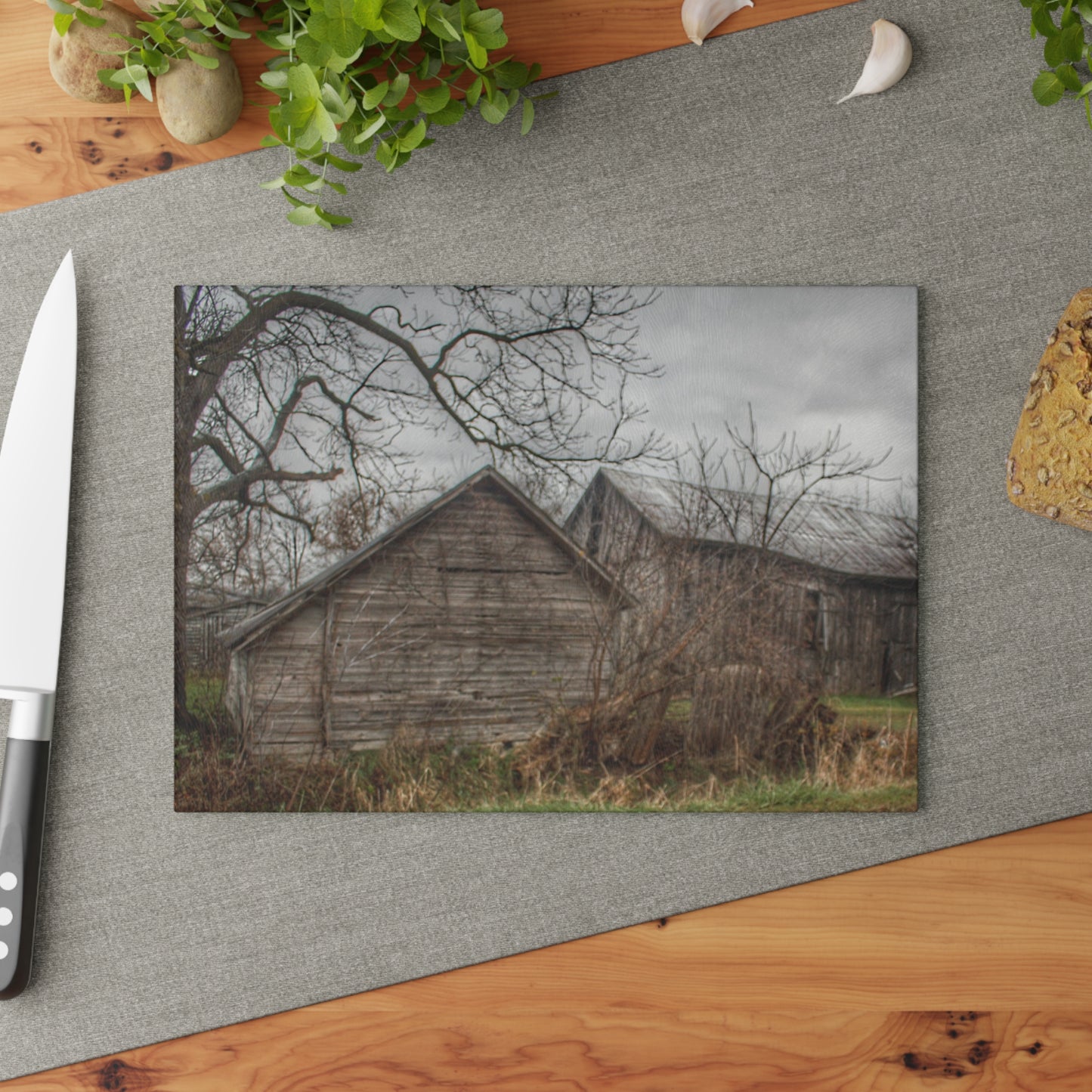 U R There Photography Bowers Road Greys II Rustic Farmhouse Tempered-Glass Cutting Board