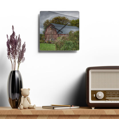 U R There Photography North Clio Road Red Rustic Farmhouse Acrylic Analog Wall Clock