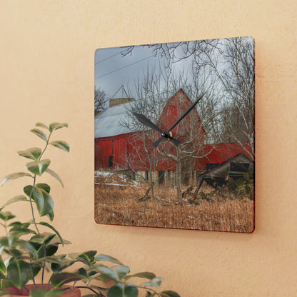 U R There Photography North Five Lakes Road Red Rustic Farmhouse Acrylic Analog Wall Clock