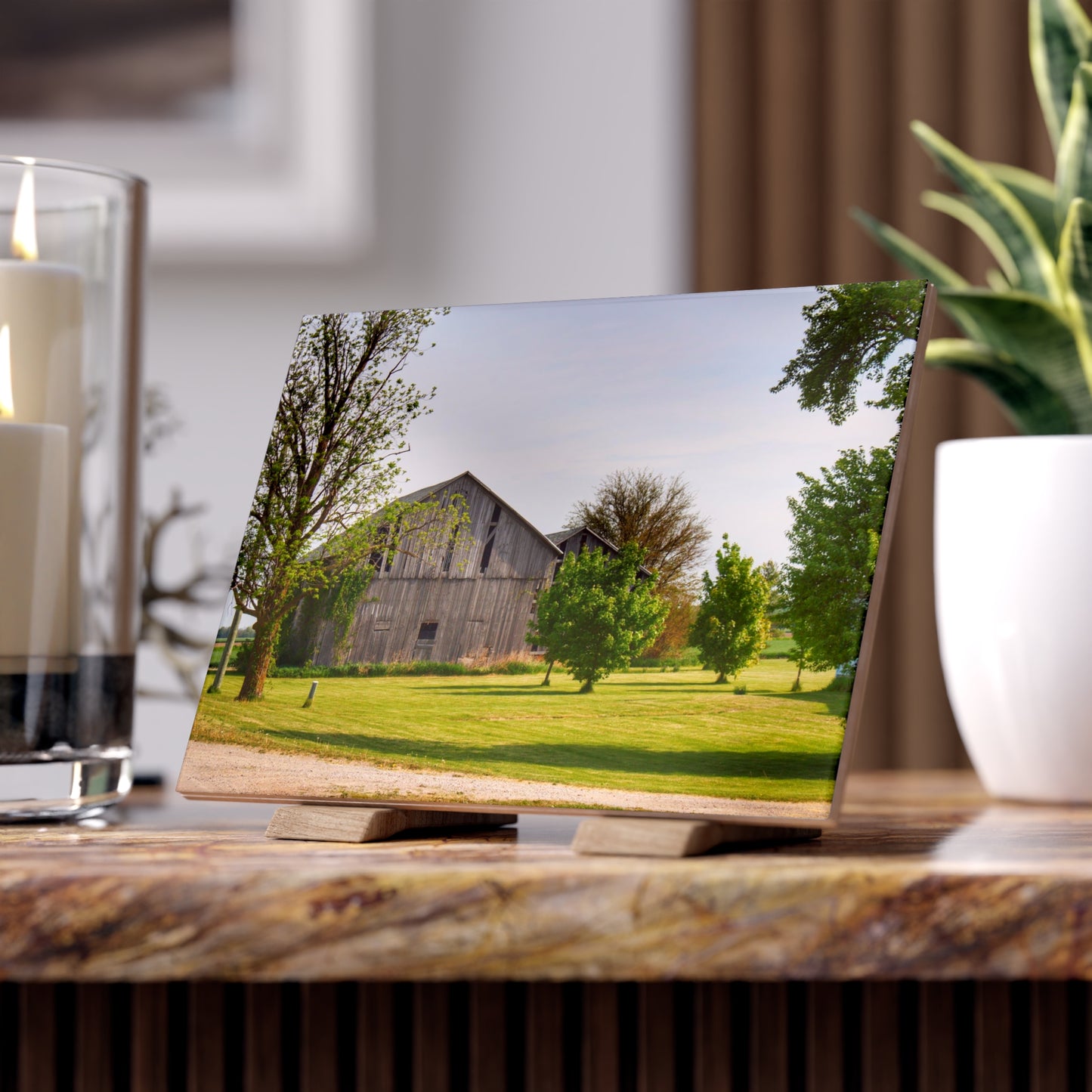 U R There Photography Caro Road Twin Greys II Rustic Farmhouse Decorative Ceramic Tile