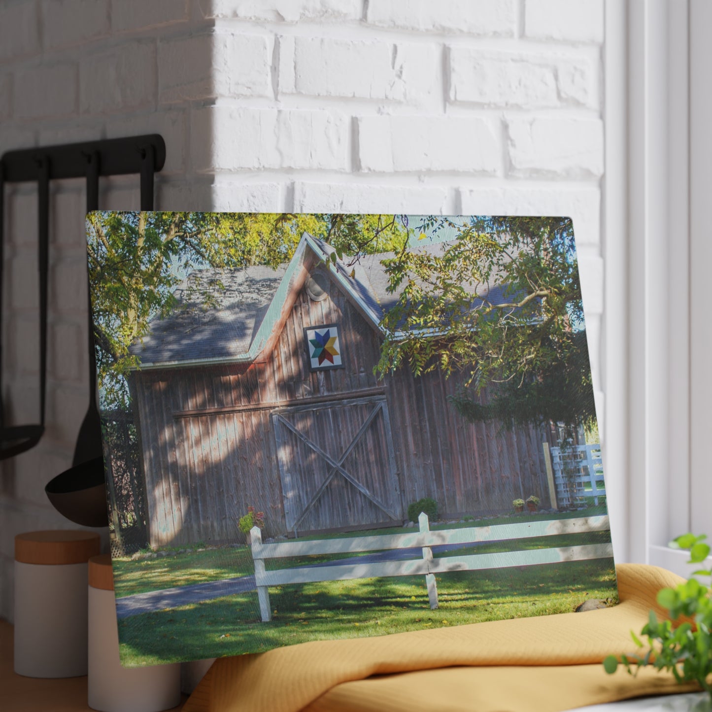 U R There Photography Hunters Creek Quilted II Rustic Farmhouse Tempered-Glass Cutting Board