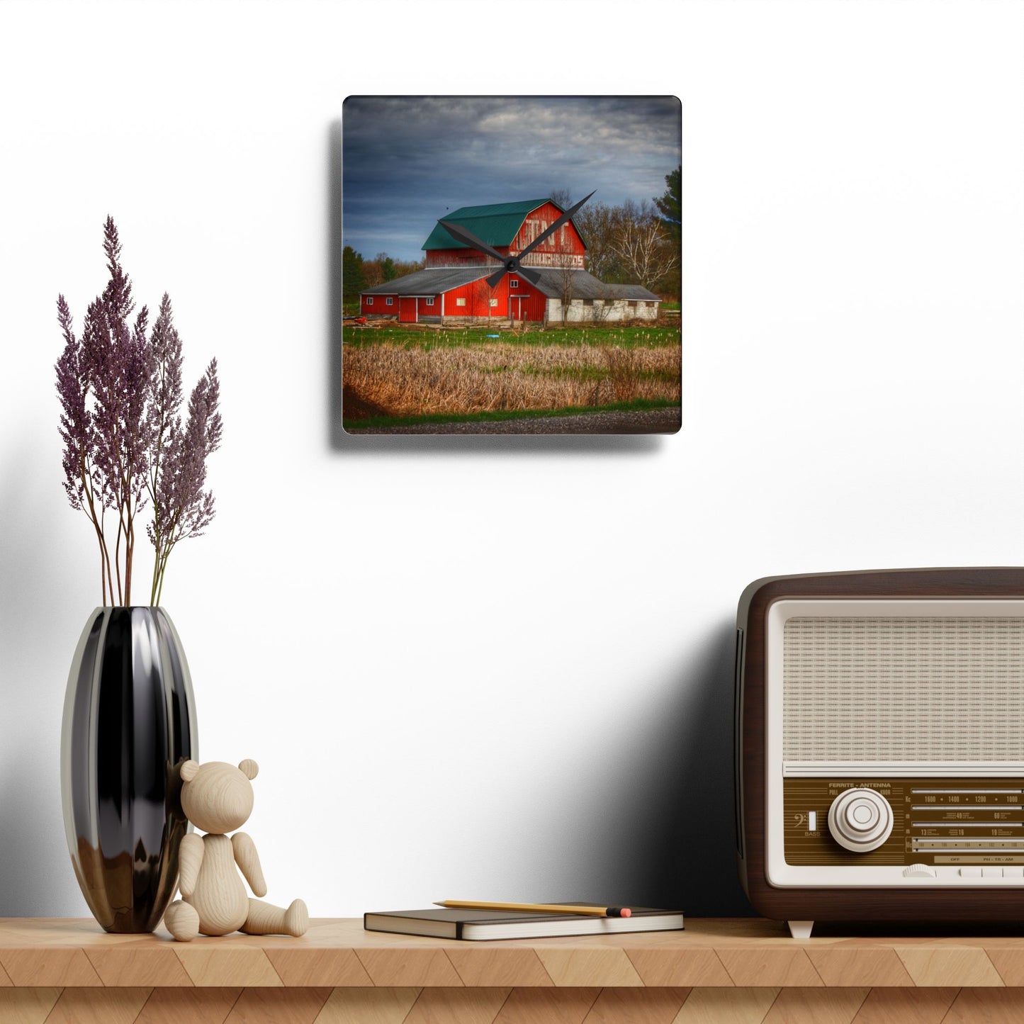 U R There Photography M-24 TnT Red I Rustic Farmhouse Acrylic Analog Wall Clock