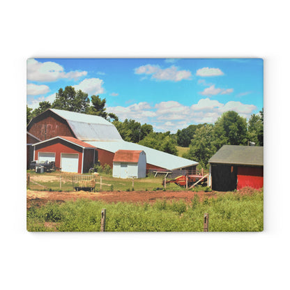 U R There Photography McKeen Lake Road Reds II Rustic Farmhouse Tempered-Glass Cutting Board