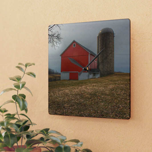U R There Photography Brocker Road Red II Rustic Farmhouse Acrylic Analog Wall Clock