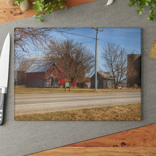 U R There Photography Otter Lake Centennial Reds Rustic Farmhouse Tempered-Glass Cutting Board
