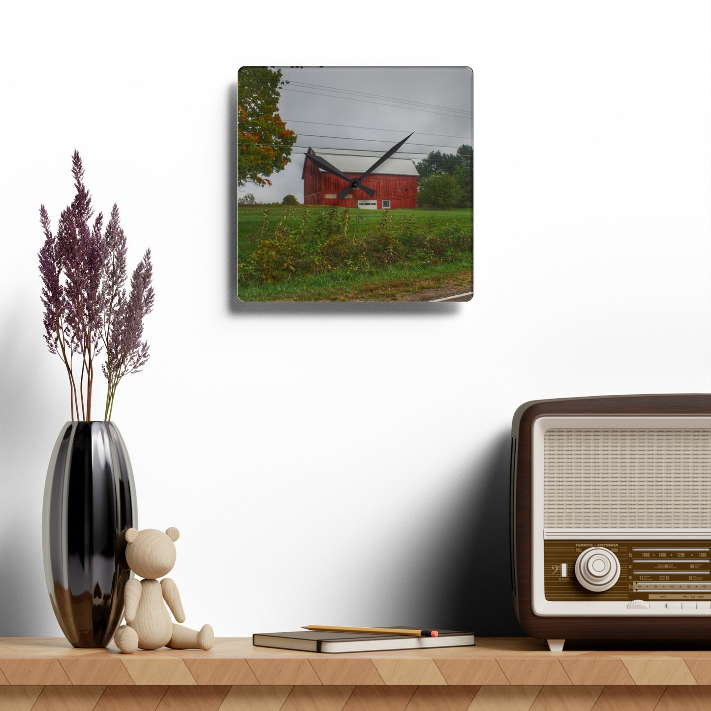 Barn Boutique Rustic Acrylic Analog Wall Clock| Bronson Lake Road Red