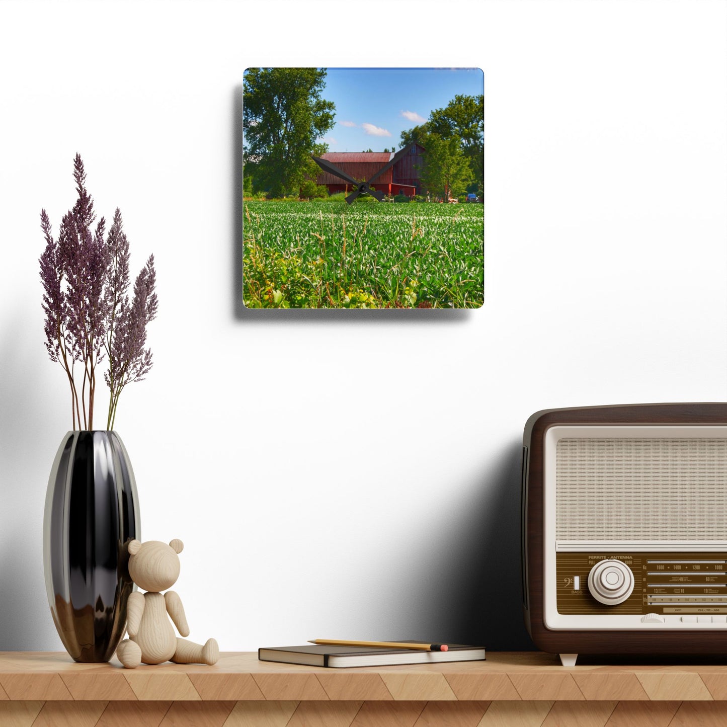U R There Photography Canada Road Hidden Red Rustic Farmhouse Acrylic Analog Wall Clock