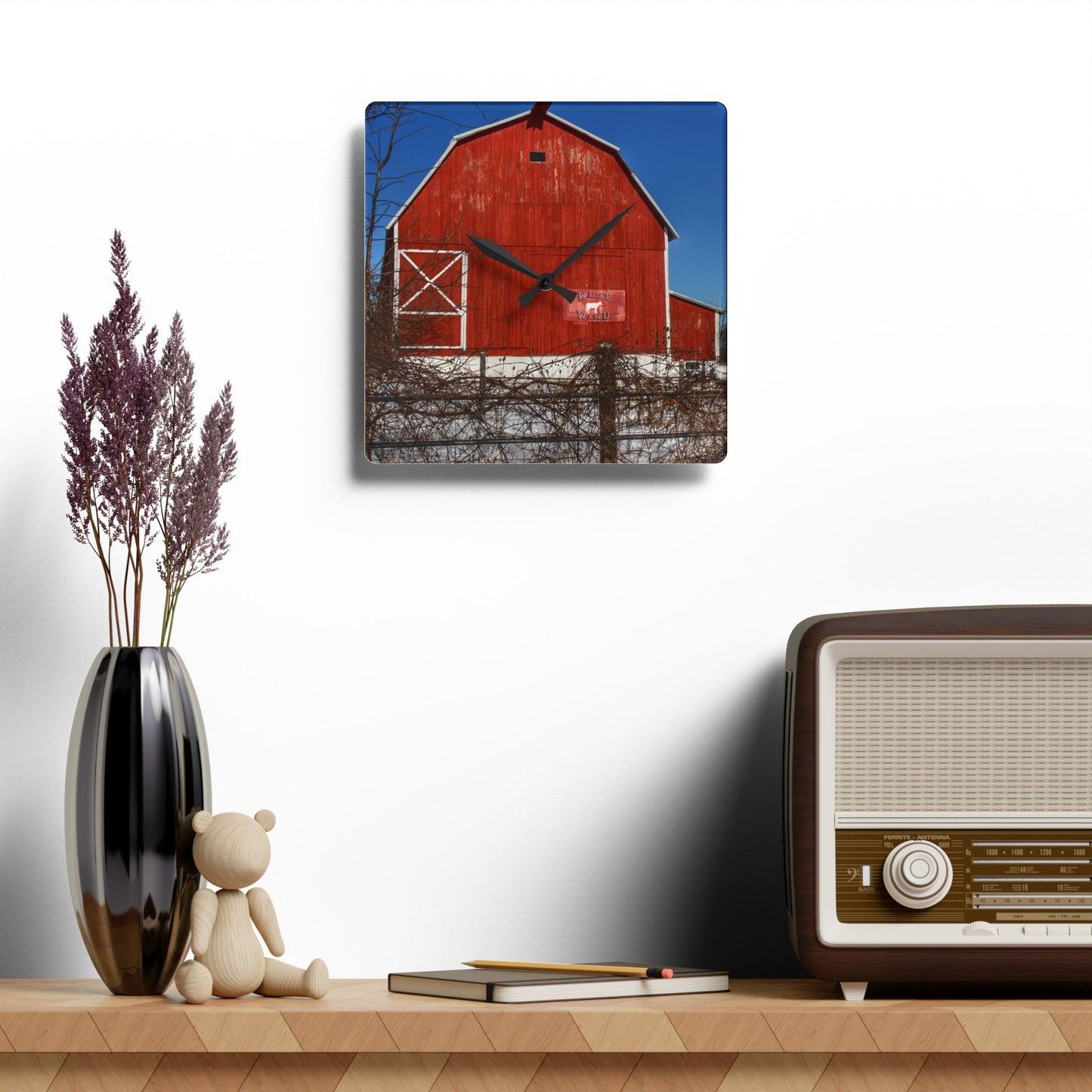 U R There Photography Vassar Red Wild Rustic Farmhouse Acrylic Analog Wall Clock