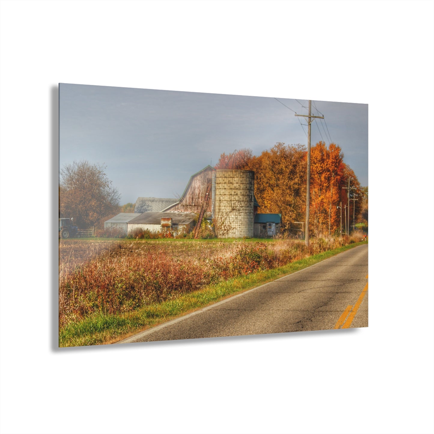 U R There Photography Plumb Creek Road Red in Fall II Rustic Farmhouse Acrylic Wall Print