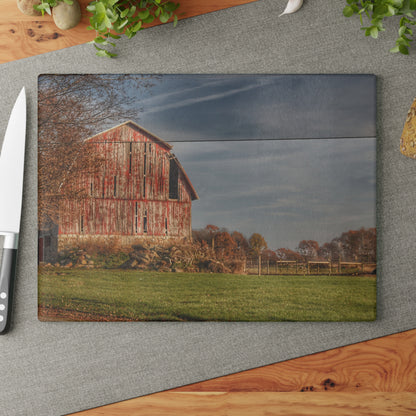 U R There Photography Marathon Road Red Cow Barn Rustic Farmhouse Tempered-Glass Cutting Board