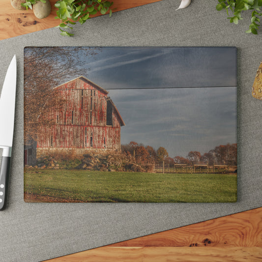 U R There Photography Marathon Road Red Cow Barn Rustic Farmhouse Tempered-Glass Cutting Board