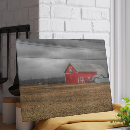 U R There Photography Barnes Road Quilted Red Rustic Farmhouse Tempered-Glass Cutting Board