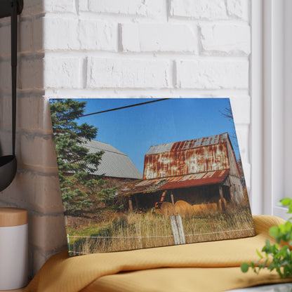 U R There Photography Dodge Road Hay Barn II Rustic Farmhouse Tempered-Glass Cutting Board