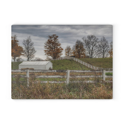 U R There Photography Millville Road Horses on the Hill Rustic Farmhouse Tempered-Glass Cutting Board