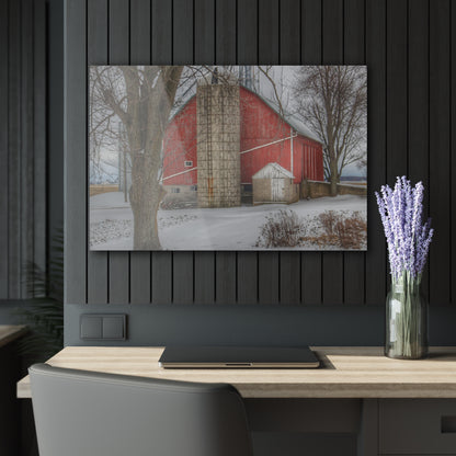 U R There Photography Frenchline Road Red in Winter Rustic Farmhouse Acrylic Wall Print