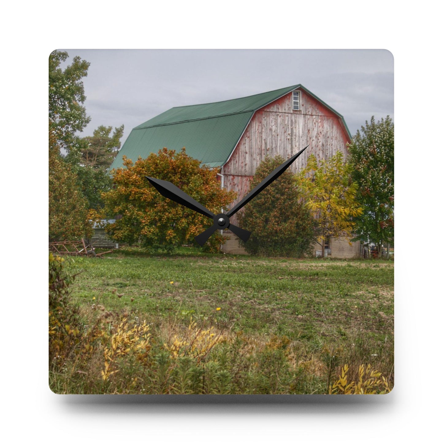 U R There Photography Elmwood Road Red II Rustic Farmhouse Acrylic Analog Wall Clock