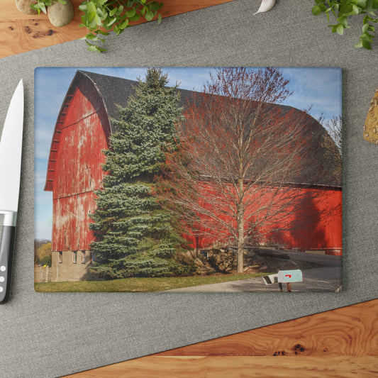 U R There Photography West Sutton Road Red Rustic Farmhouse Tempered-Glass Cutting Board