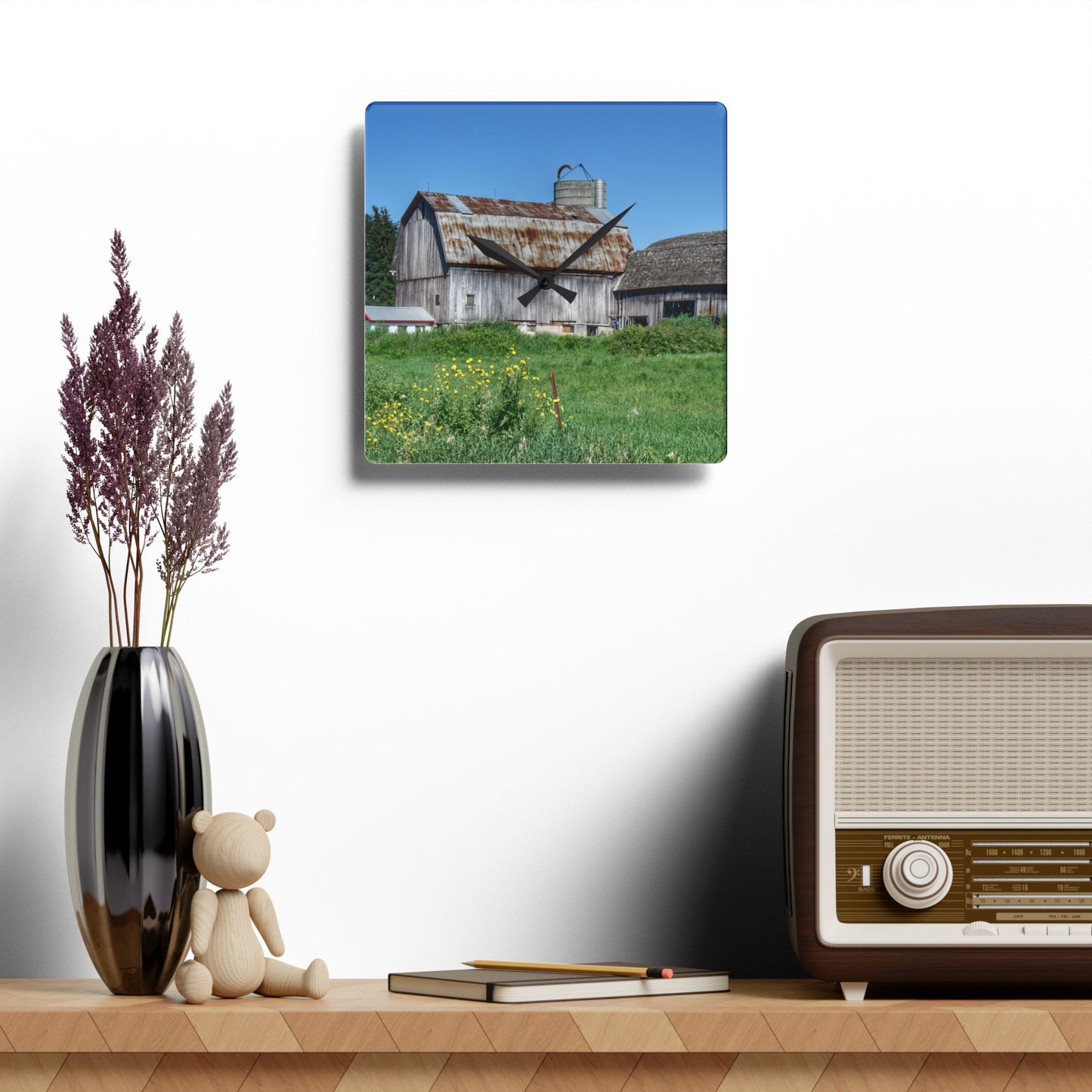 U R There Photography Rusted and Grey on Dodge Road Rustic Farmhouse Acrylic Analog Wall Clock