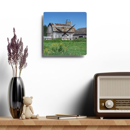 U R There Photography Rusted and Grey on Dodge Road Rustic Farmhouse Acrylic Analog Wall Clock