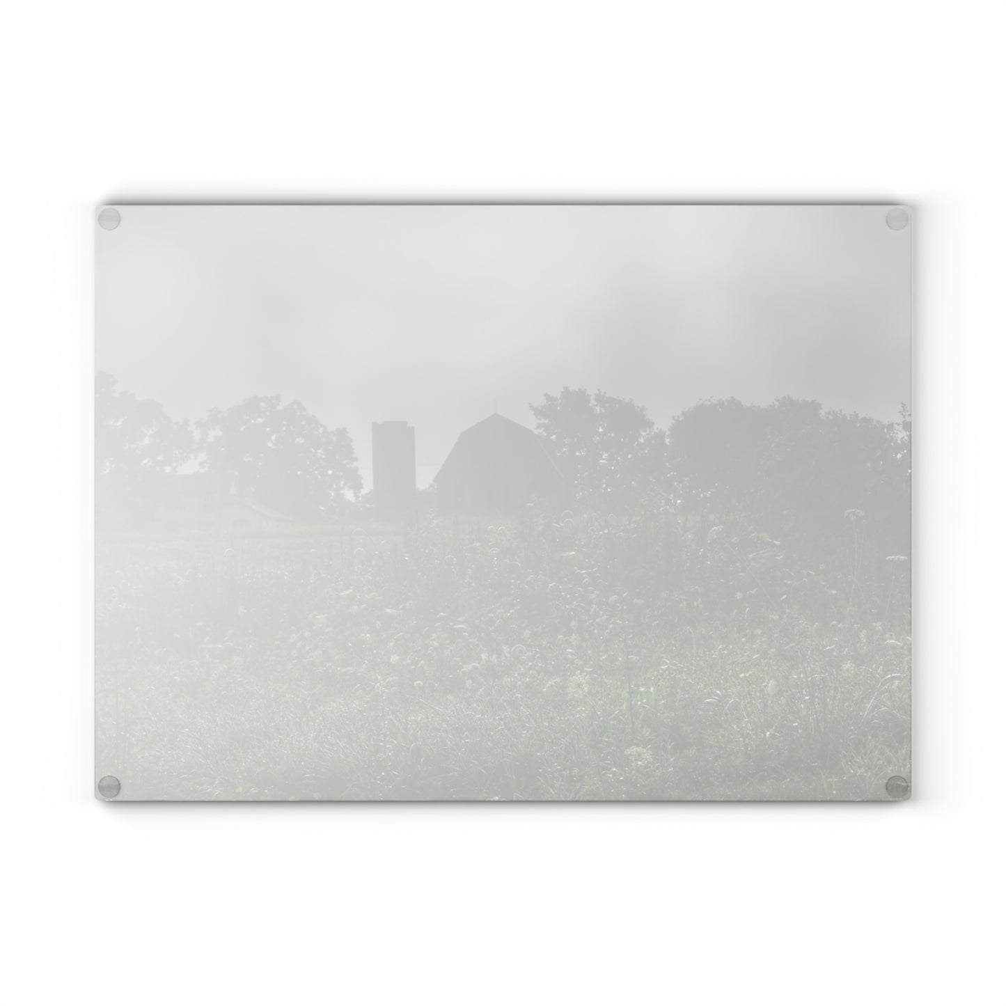U R There Photography Hill Road Grey in the Fog Rustic Farmhouse Tempered-Glass Cutting Board