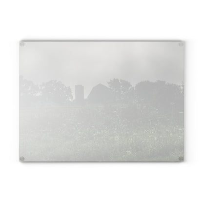U R There Photography Hill Road Grey in the Fog Rustic Farmhouse Tempered-Glass Cutting Board