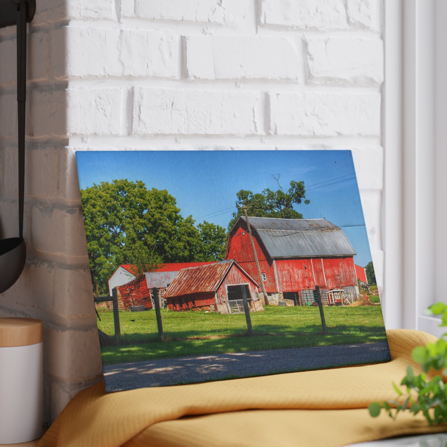 U R There Photography Frances Road Reds I Rustic Farmhouse Tempered-Glass Cutting Board