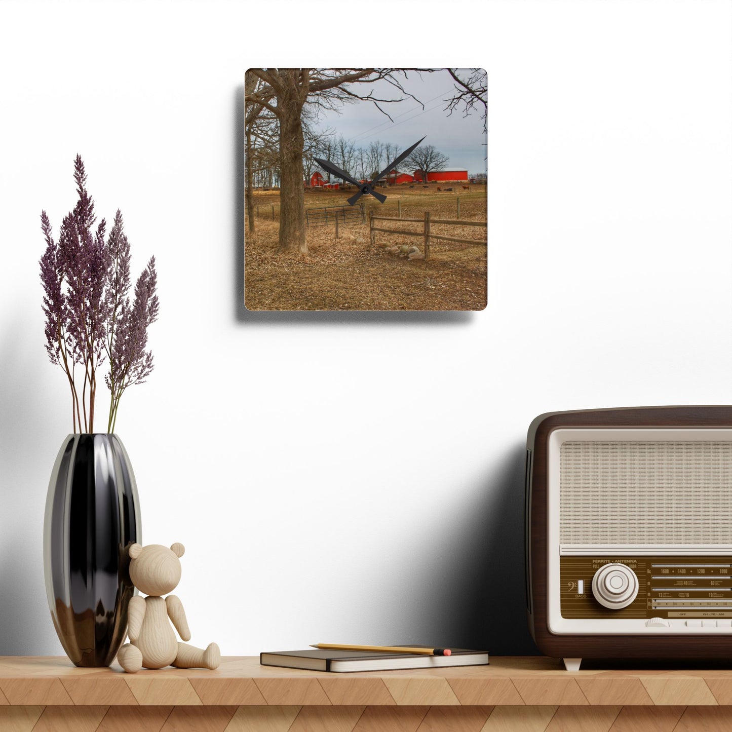 U R There Photography Wilder Road Cow Farm Rustic Farmhouse Acrylic Analog Wall Clock