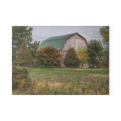 U R There Photography Elmwood Road Red II Rustic Farmhouse Tempered-Glass Cutting Board
