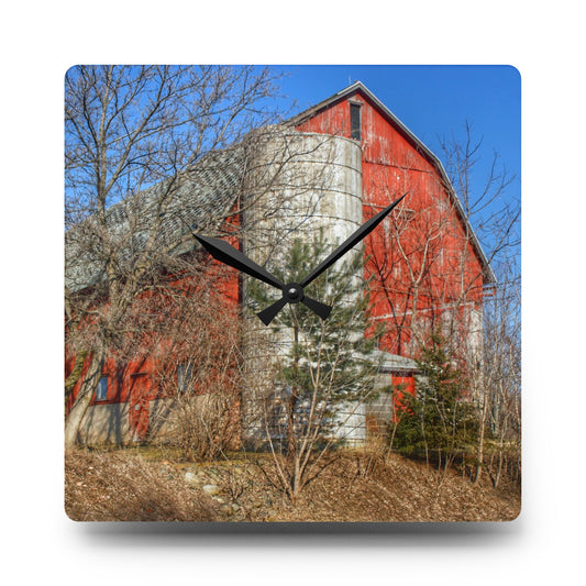 Van Dyke Red I Rustic Farmhouse Acrylic Analog Wall Clock 10.75'' × 10.75'' (Square)