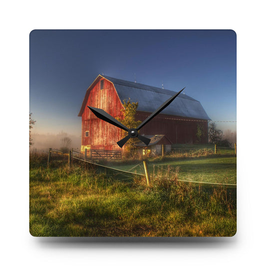 Columbiaville Red I Rustic Farmhouse Acrylic Analog Wall Clock 10.75'' × 10.75'' (Square)